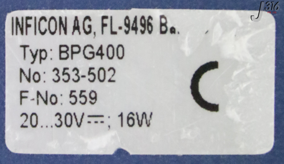 33953 INFICON HOT ION VACUUM GAUGE 353-502 W/ SENSOR BPG400 (I